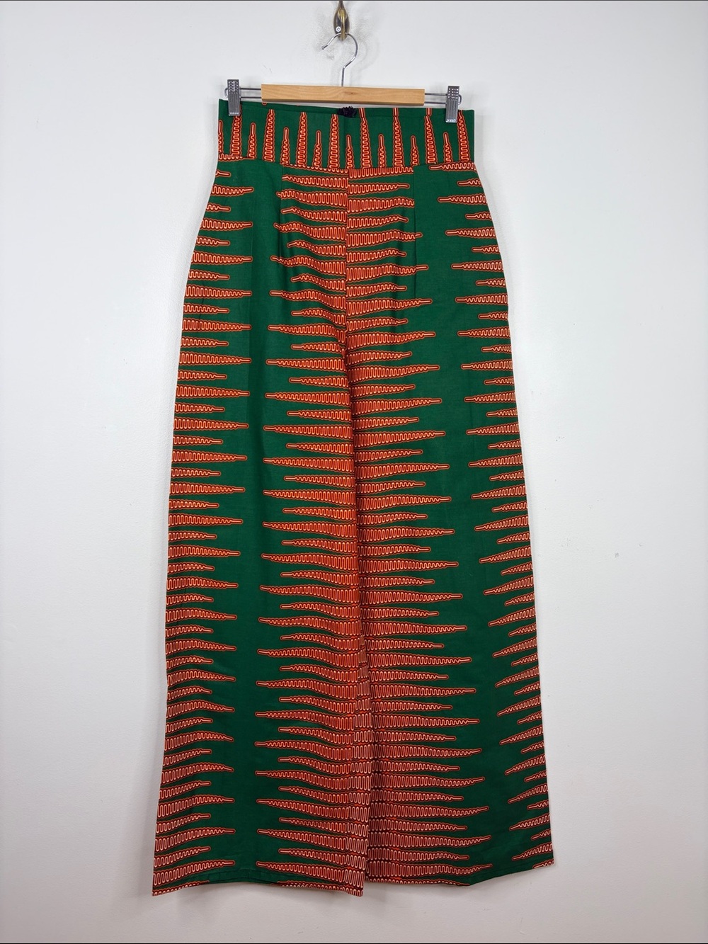 Kaela Kay Trousers Women 8 Green Orange African Print Cotton High Waist Wide Leg